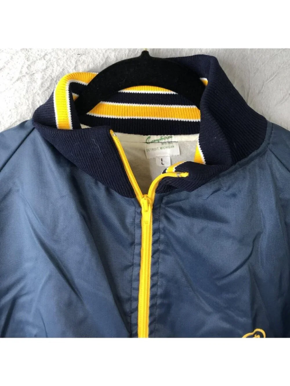 Vintage Michigan Bell Campboree Jacket Mens Large Blue Nylon 1/4 Zip Windbreaker